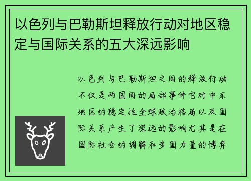 以色列与巴勒斯坦释放行动对地区稳定与国际关系的五大深远影响
